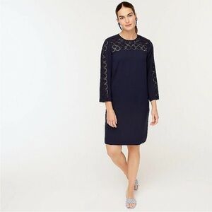 J. Crew Size 12 Laser-cut eyelet dress in crepe Navy Blue style AK222